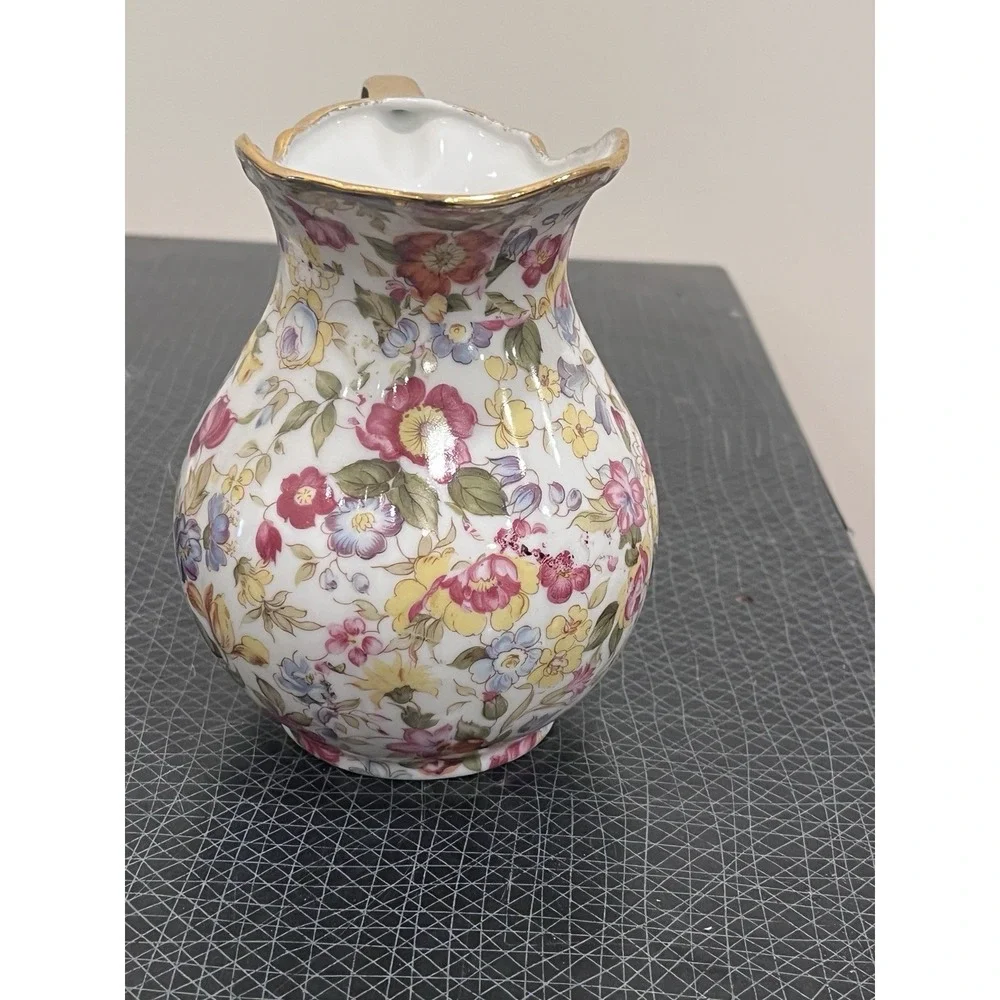 Lefton China Hand Painted Chintz Floral Pitcher.  51/2